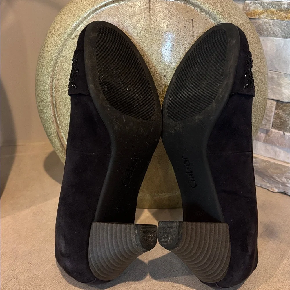 Gabor European Black Crystal Embellished Suede Pumps